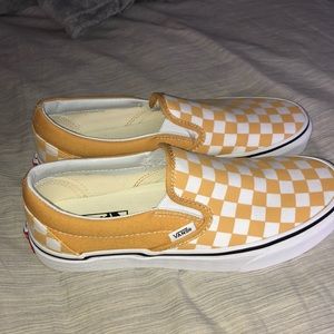 yellow and white checkerboard slip on vans